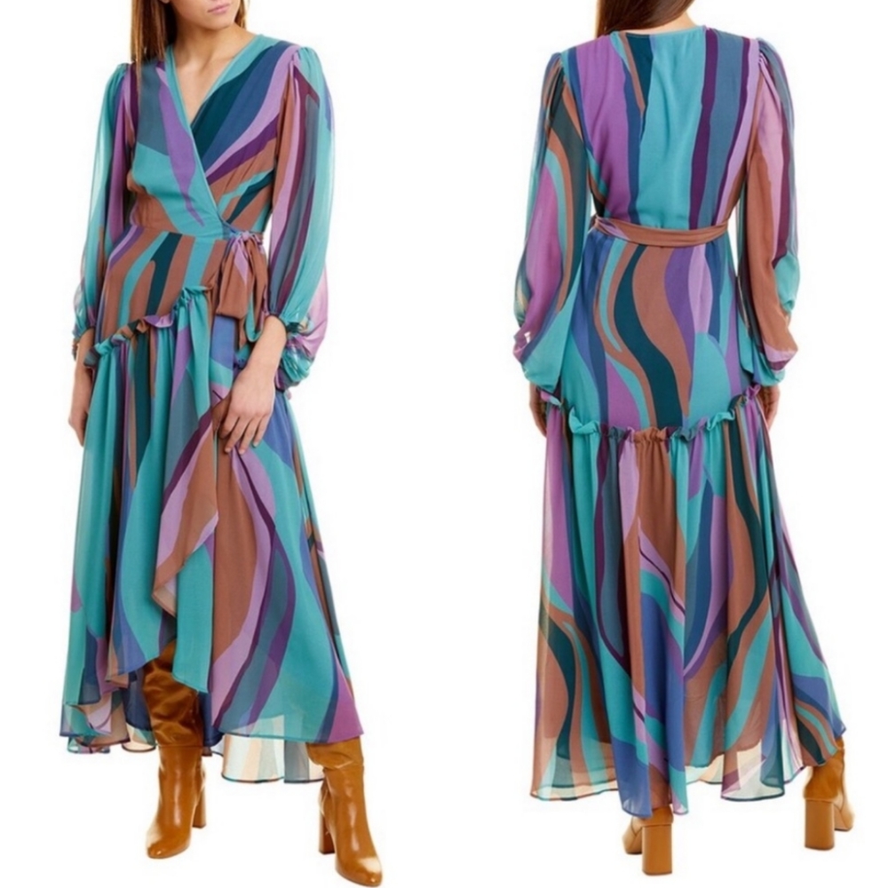 Anthropologie Balloon Sleeve Flowy Maxi Wrap Dress - Picture 7 of 10